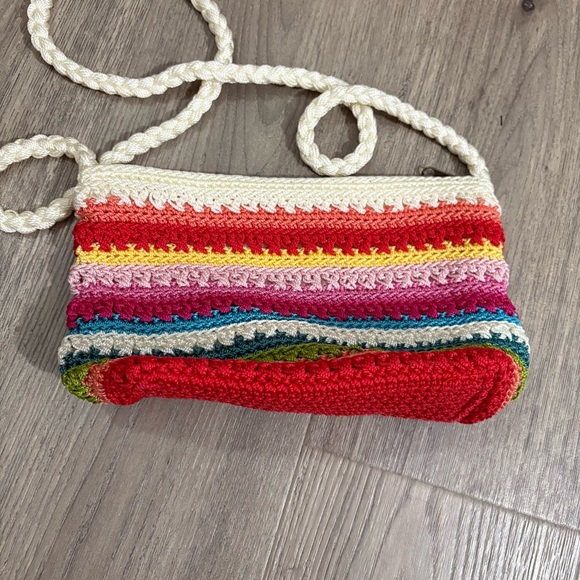 Vtg Croft & Barrow Crochet Knit Striped Shoulder Bag Multicolor Boho Nautical - Picture 6 of 8